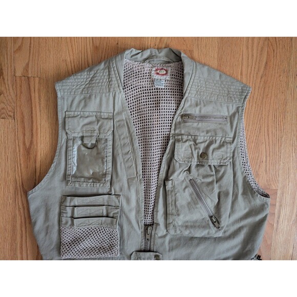 Vintage Banana Republic Vest Men's Medium Beige Vented Cargo Photo Safari Fish - Picture 3 of 9